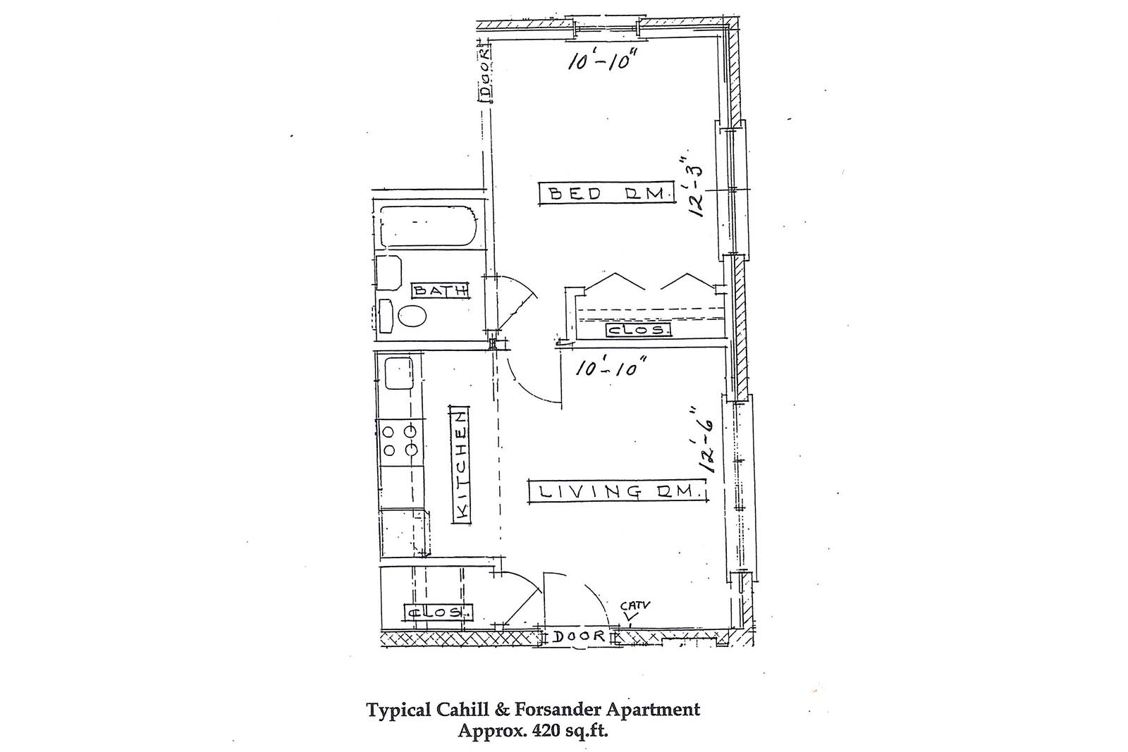 Cahill & Forsander Apartments layout Approx 420 sq ft